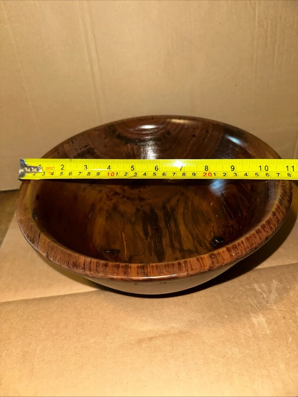 Hand-Finished Brown Wooden Serving Bowl - Classic Dining Accent signed